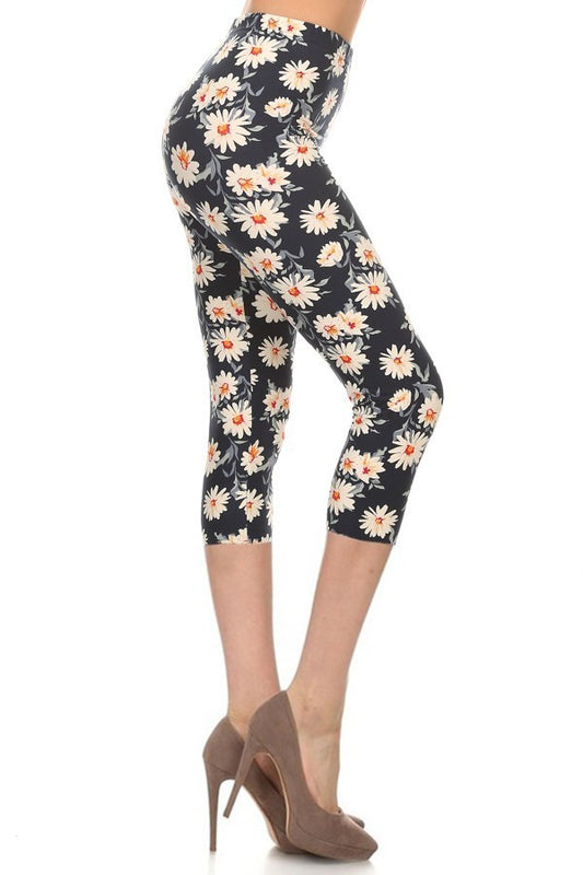 Os Multi-color Print, Cropped Capri Leggings In A Fitted Style With A Banded High Waist