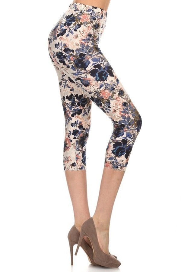 Os Multi-color Print, Cropped Capri Leggings In A Fitted Style With A Banded High Waist