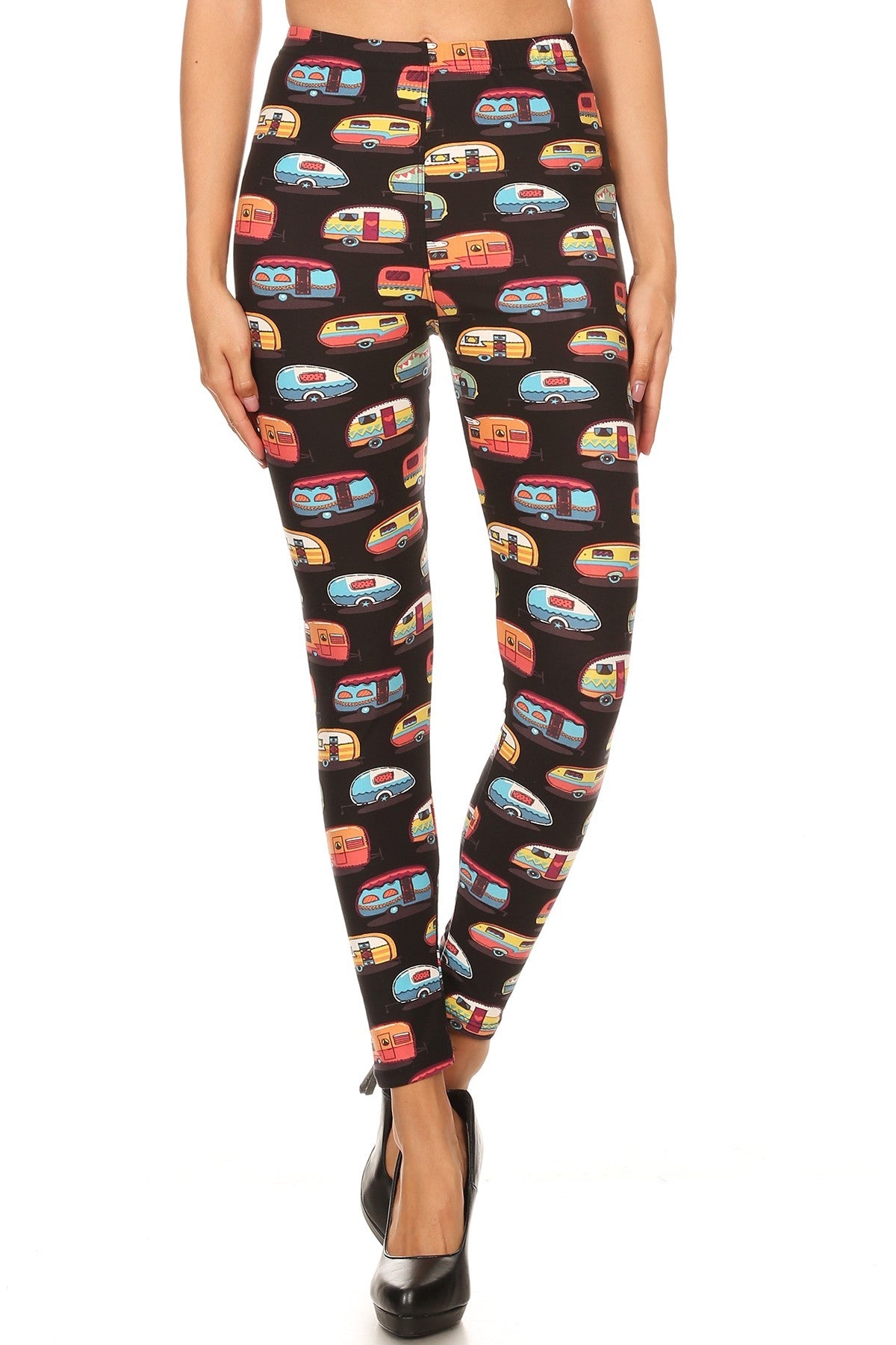 Os Multicolored Campers Printed, High Waisted Leggings In A Fit Style, With An Elastic Waistband