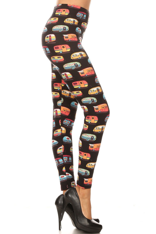 Os Multicolored Campers Printed, High Waisted Leggings In A Fit Style, With An Elastic Waistband
