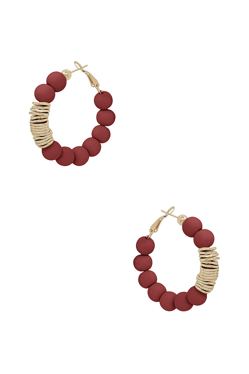 Clay Ball With Metal Accent Hoop Earring