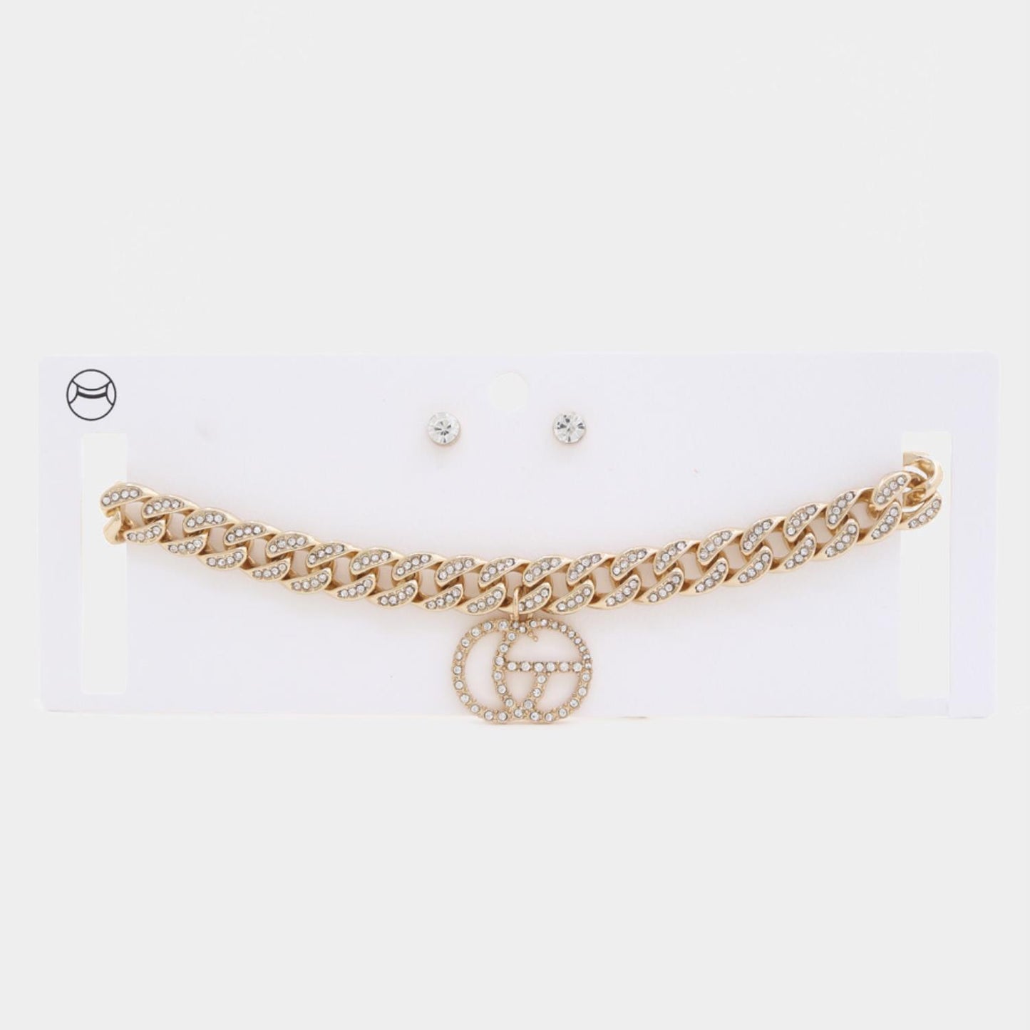Double Circle Rhinestone Charm Curb Link Choker Necklace