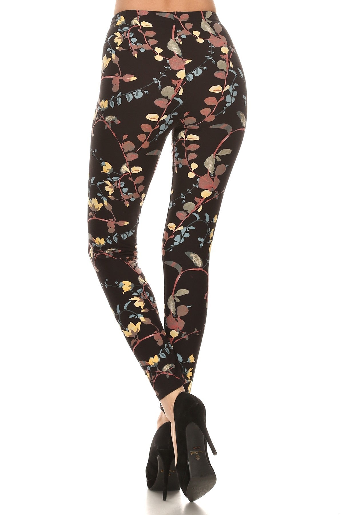 One size Vine Printed High Waisted Knit Leggings In Skinny Fit With Elastic Waistband