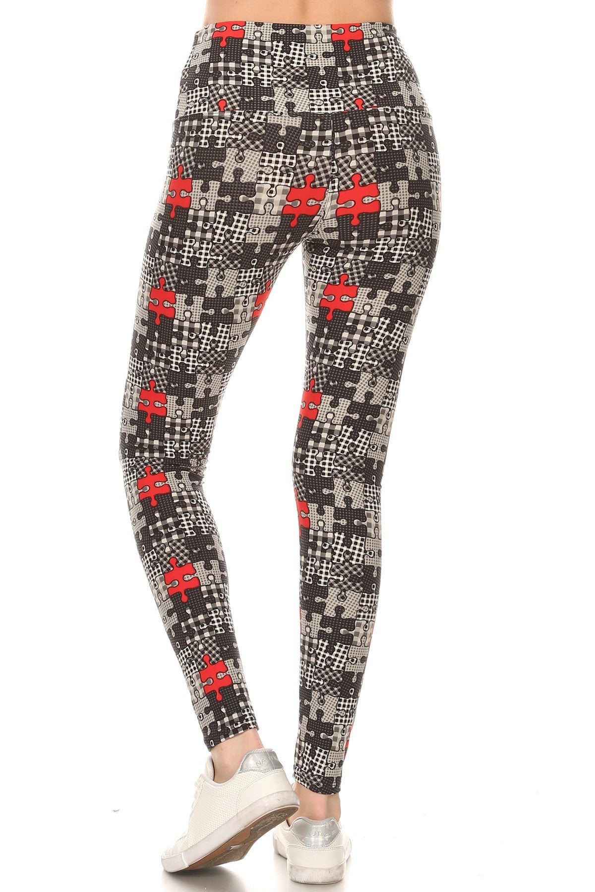 Os 5-inch Long Yoga Style Banded Lined Puzzle Printed Knit Legging With High Waist